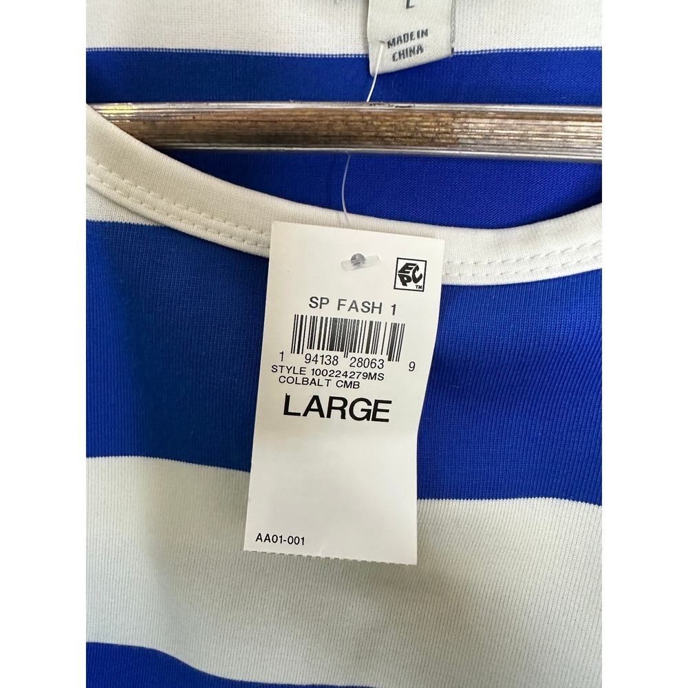 NEW On 34th Ringer Trim Sleeveless Knit Midi Dress Cobalt Blue Wht Stripe Large - Picture 6 of 15